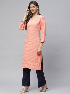 Peach embroidered cotton
 ethnic-kurtis 2