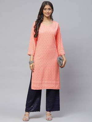 Peach embroidered cotton
 ethnic-kurtis 3