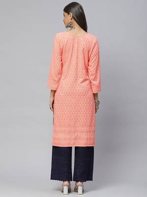 Peach embroidered cotton
 ethnic-kurtis 4