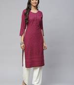 Purple embroidered cotton
 ethnic-kurtis