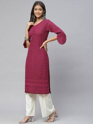 Purple embroidered cotton
 ethnic-kurtis 2