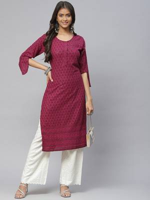 Purple embroidered cotton
 ethnic-kurtis 3