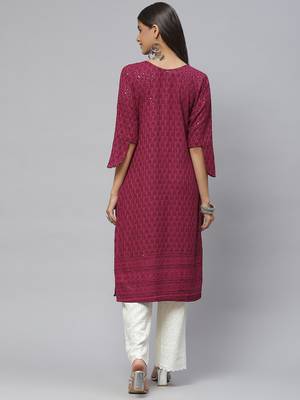 Purple embroidered cotton
 ethnic-kurtis 4