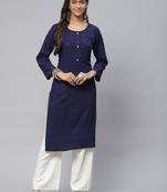Navy-blue embroidered cotton
 ethnic-kurtis