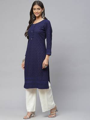 Navy-blue embroidered cotton
 ethnic-kurtis 2