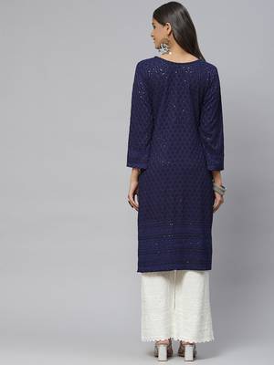 Navy-blue embroidered cotton
 ethnic-kurtis 4