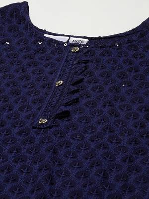 Navy-blue embroidered cotton
 ethnic-kurtis 5