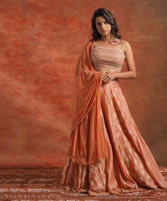 Orange Bhandhani Lehenga  1