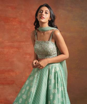 Pastel Green Bhandhani Lehenga  3