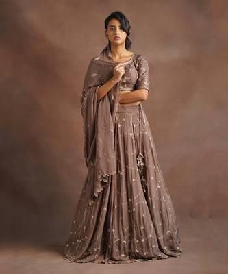 Brown Jhal Work Lehenga  1