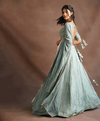 Aqua Blue Jhal Work Lehenga  2