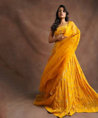 Mustard Yellow Jhal Work Lehenga  4