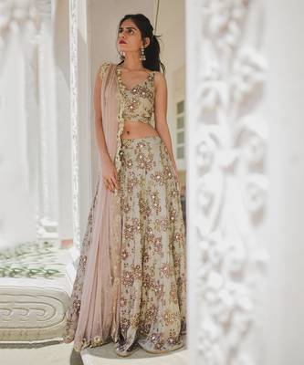 Cream Floral Lehenga set 1
