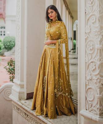 Mustard Embroidery Lehenga Set 1