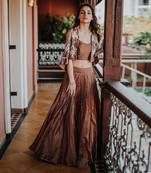 Brown Embroidery Lehenga Set