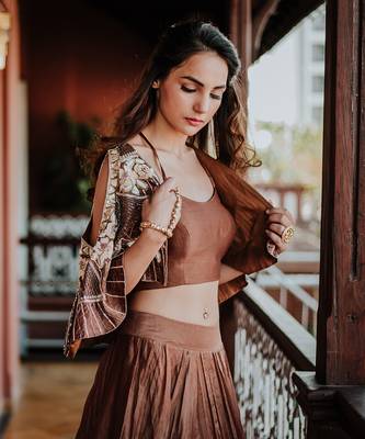 Brown Embroidery Lehenga Set 3