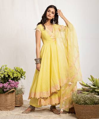 Yellow Kinnari Anarkali Set 1