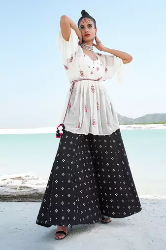 Ivory Ameera Ruffle Kimono Sharara Set