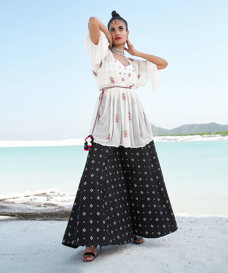 Ivory Ameera Ruffle Kimono Sharara Set