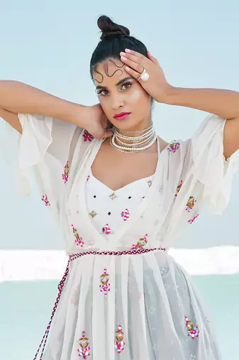 Ivory Ameera Ruffle Kimono Sharara Set
