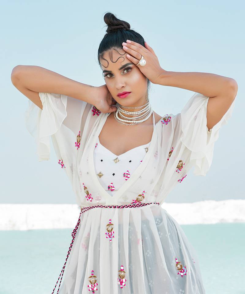 Ivory Ameera Ruffle Kimono Sharara Set