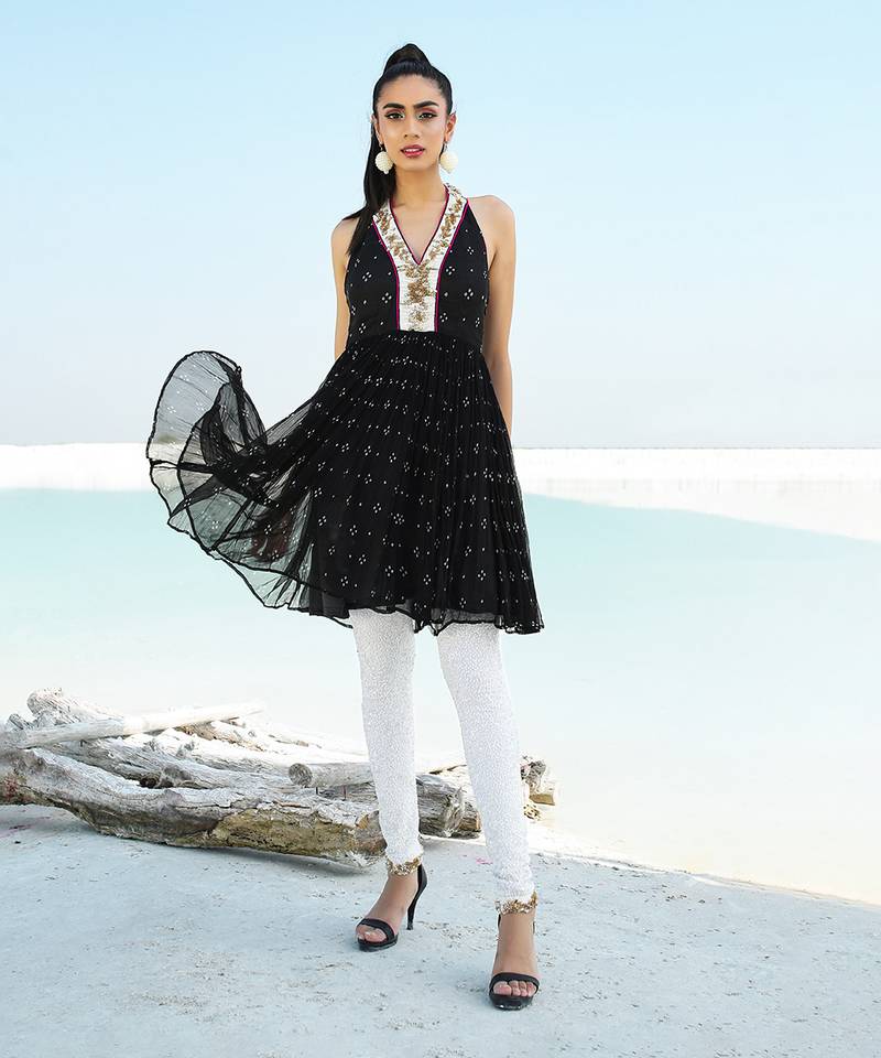 Black Ameera Halter Tunic with Sequinned Tights