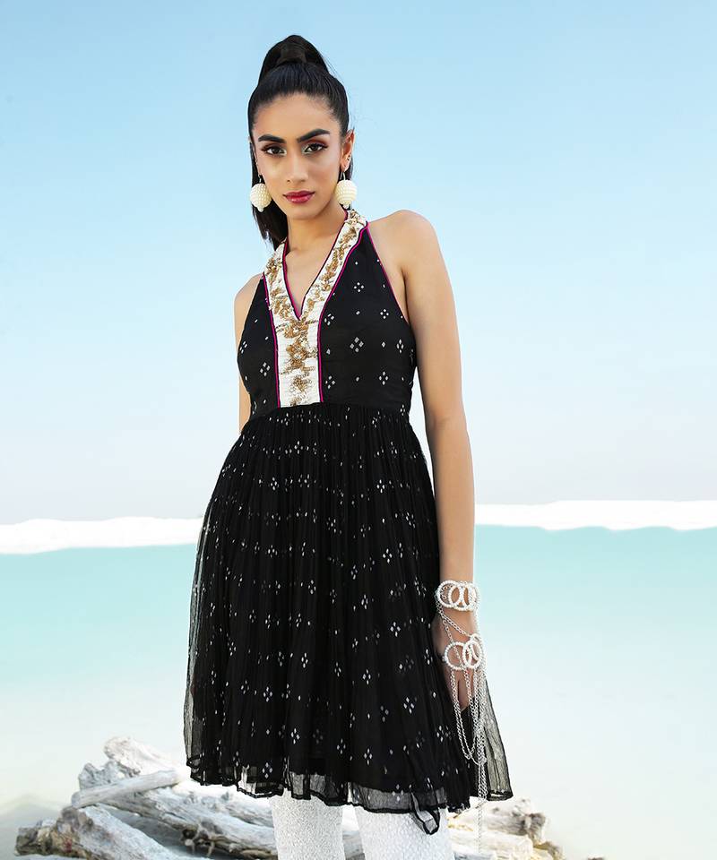 Black Ameera Halter Tunic with Sequinned Tights