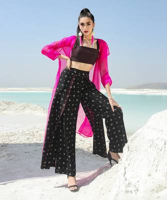 Ameera Hot Pink Sheer Jacket Flutter Pants Set 2