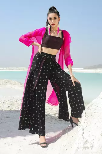 Ameera Hot Pink Sheer Jacket Flutter Pants Set