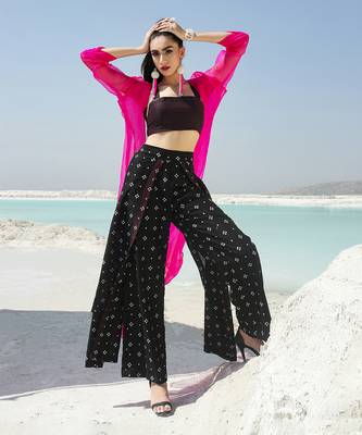 Ameera Hot Pink Sheer Jacket Flutter Pants Set 1
