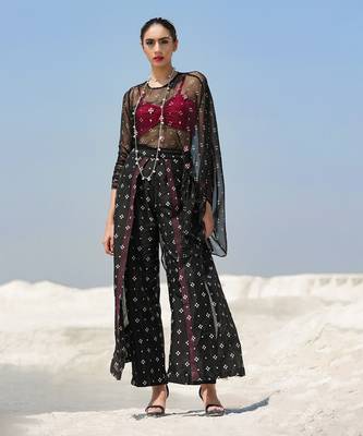 Ameera Ooze Sheer Cape Top With Flutter Pants 1