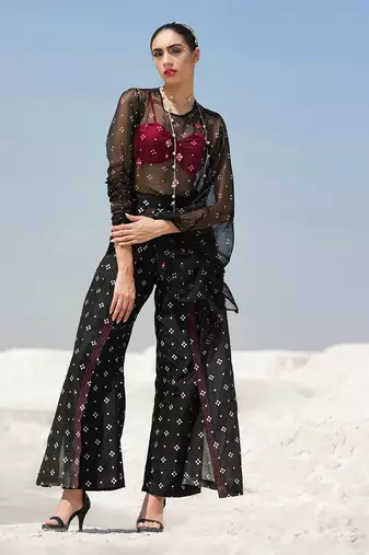Ameera Ooze Sheer Cape Top With Flutter Pants