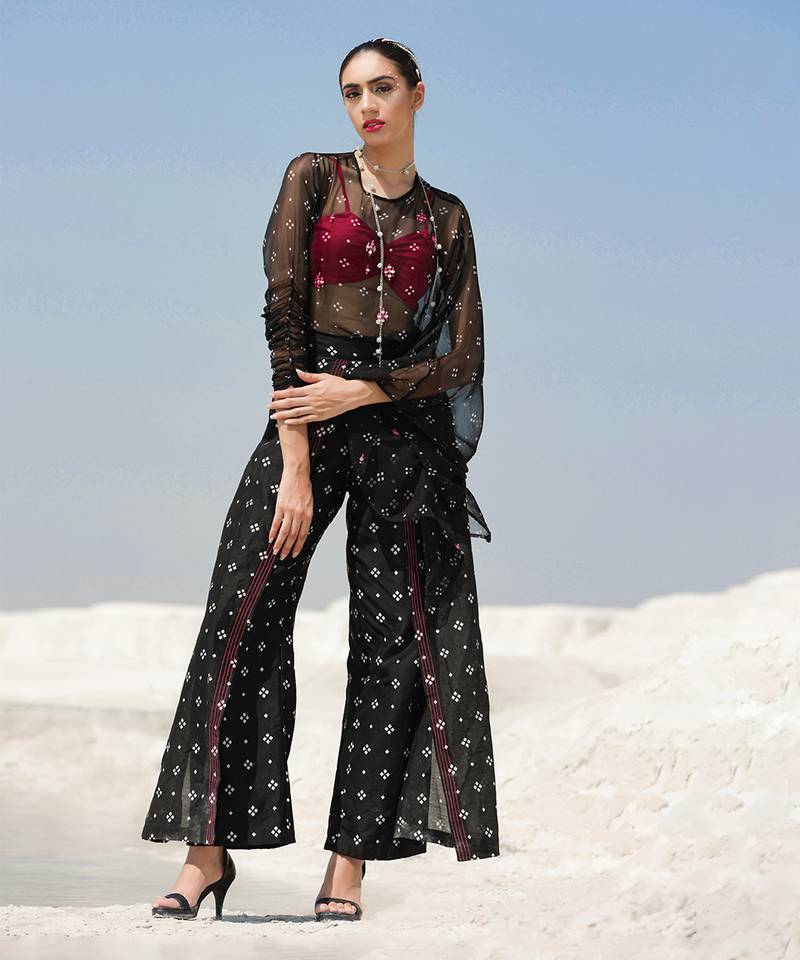 Ameera Ooze Sheer Cape Top With Flutter Pants