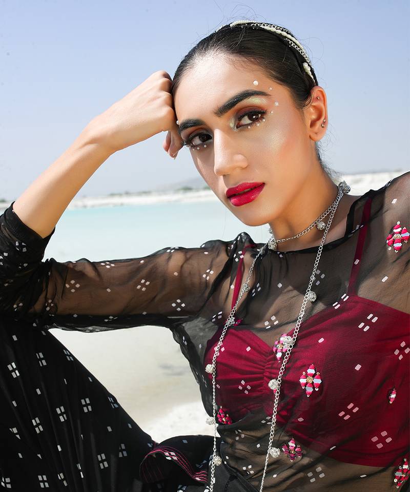 Ameera Ooze Sheer Cape Top With Flutter Pants