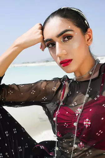 Ameera Ooze Sheer Cape Top With Pinkmess Inner