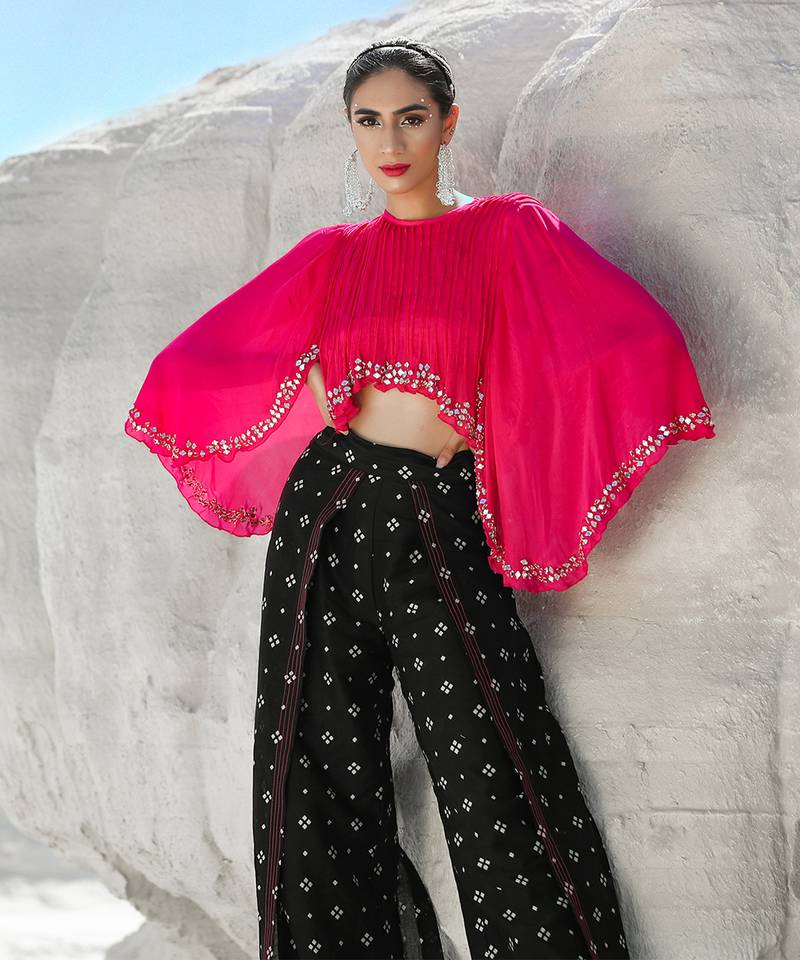 Ameera Pinkmess Top with Flutter Pants Set