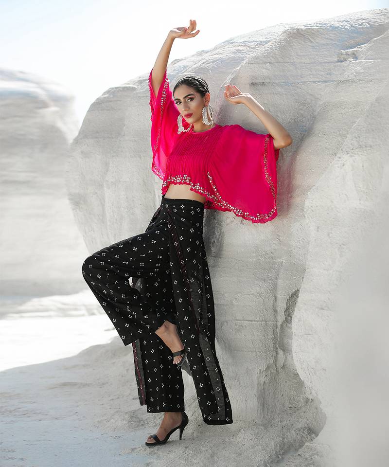 Ameera Pinkmess Top with Flutter Pants Set