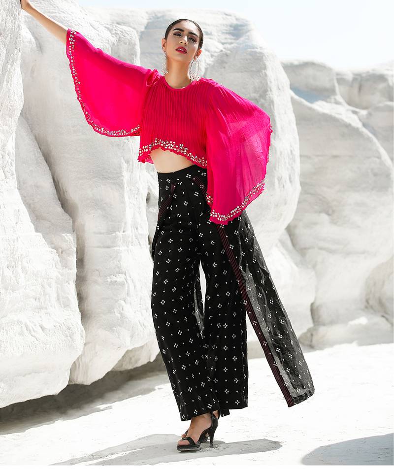 Ameera Pinkmess Top with Flutter Pants Set