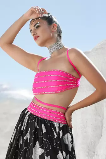 Ameera More Pink Rope Bandeau Top with Volume Skirt