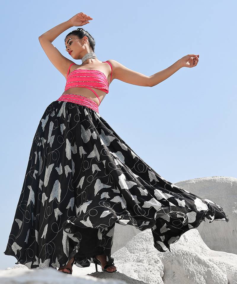 Ameera More Pink Rope Bandeau Top with Volume Skirt