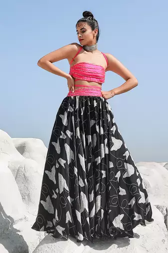 Ameera More Pink Rope Bandeau Top with Volume Skirt