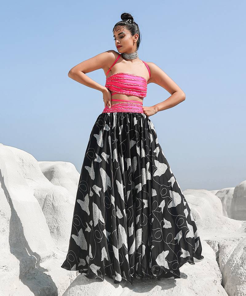 Ameera More Pink Rope Bandeau Top with Volume Skirt