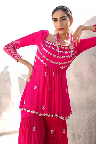 Ameera Pink Mess Sharara Set