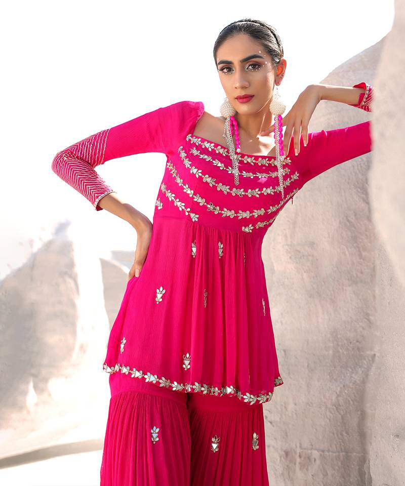 Ameera Pink Mess Sharara Set
