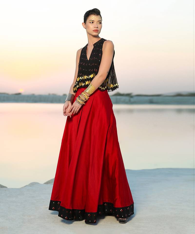 Ameera Dandy Top With Love Red Umbrella Skirt Set