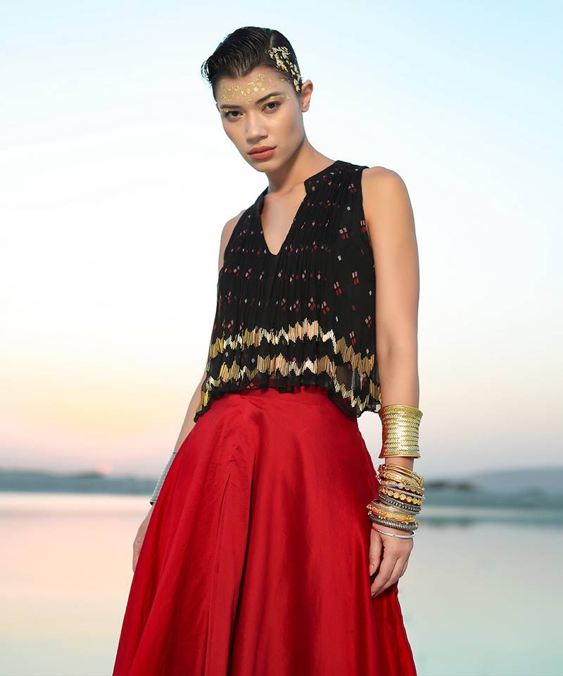 Ameera Dandy Top With Love Red Umbrella Skirt Set