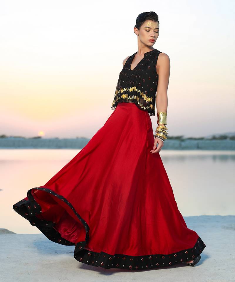 Ameera Dandy Top With Love Red Umbrella Skirt Set