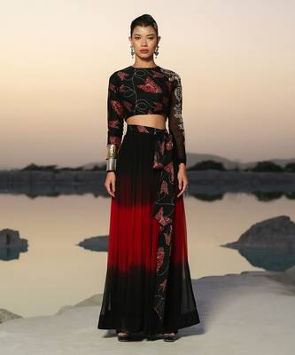 Ameera Magical Sleeve Top With Hued Skirt Set 1