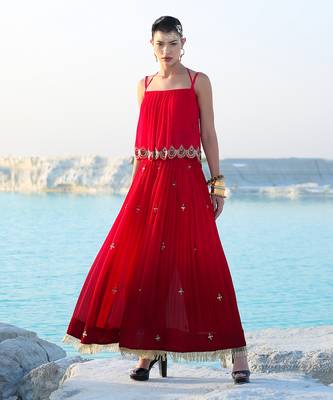 Ameera Romantic Red Dazzle Singlet With Wide Legged Palazzo 1