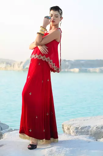 Ameera Romantic Red Dazzle Singlet With Wide Legged Palazzo